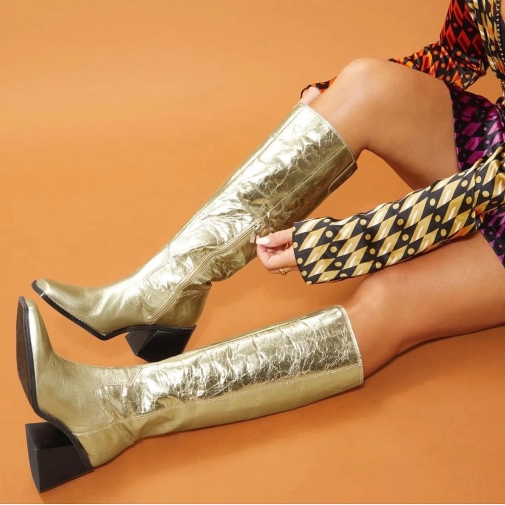 SANGETI VINCE CAMUTO GOGO GOLDEN LEATHER BOOTS GOGO BOOTS size 7,5